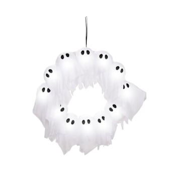 Haunted Hill Farm 24” Lighted Black & White Ghost Wreath