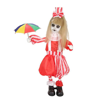Haunted Hill Farm 3.3' Standing Animated Girl With Umbrella Animatronic