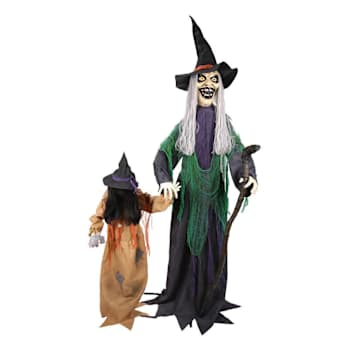 Haunted Hill Farm 5.5' Scary Witch And Creepy Girl Dual
