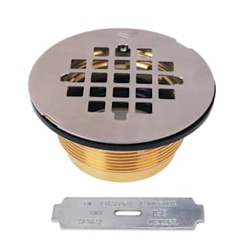 WESTBRASS 2" No-Caulk Brass Shower Drain with 4-1/4" Satin Nickel Strainer