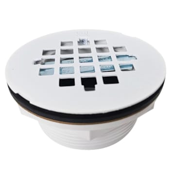 WESTBRASS 2" No-Caulk Sch 40 PVC Shower Drain with 4-1/4" White Strainer