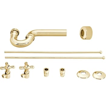 WESTBRASS Pedestal Sink Supply Line Cross-Handle Valve & P-Trap Polished Brass