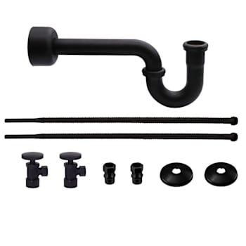 WESTBRASS Pedestal Sink Corrugated Supply Line and P-Trap Kit, Matte Black