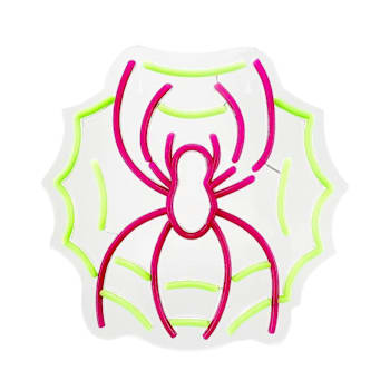Haunted Hill Farm 11" Neon Pink & Green LED Spider With Web Wall Decoration