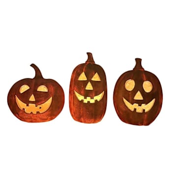 Haunted Hill Farm 3-Piece Spooky Lighted LED Jack O Lantern Set, 9 AA