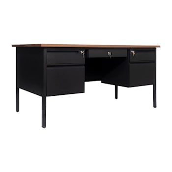 Flash Furniture Cambridge 30x60 Double Pedestal Desk Walnut Top Black Frame