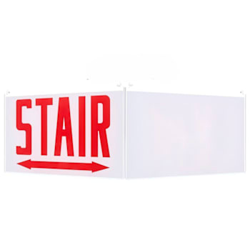 Satco Edge Lit Exit Sign Panel, White Single-Face Plastic, Red STAIR, 2 Arrows