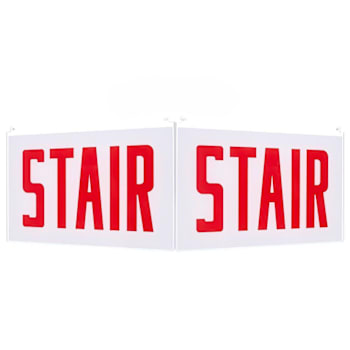 Satco Edge Lit Exit Sign Double-Sided, White Single-Face, Red STAIR, No Arrows
