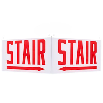 Satco Edge Lit Exit Sign Double-Sided, White Single-Face, Red STAIR, Arrows