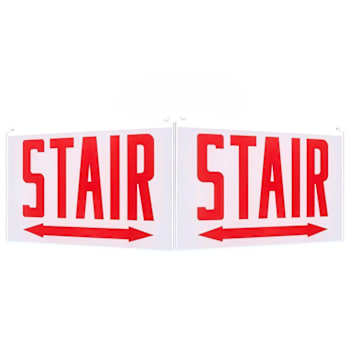 Satco Edge Lit Exit Sign Double-Sided, White Single-Face, Red STAIR Double Arrow