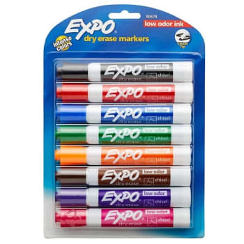 Expo® 268571 Assorted Color Low-Odor Chisel Tip Dry Erase Marker, Package Of 8
