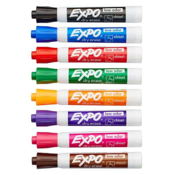 Expo® 345997 Assorted Color Low-Odor Chisel Tip Dry Erase Marker, Package Of 8