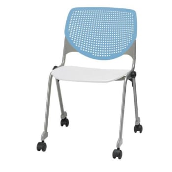 Kfi Seating Kool Stack Chair, Casters, Sky Blue Back, White Seat