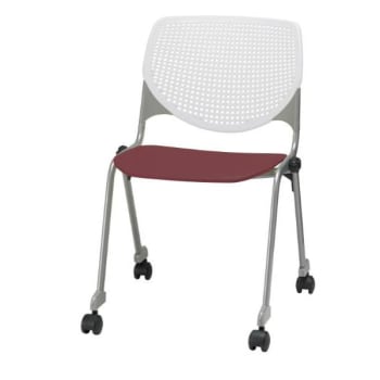 Kfi Seating Kool Stack Chair, Casters, White Back, Burgundy Seat