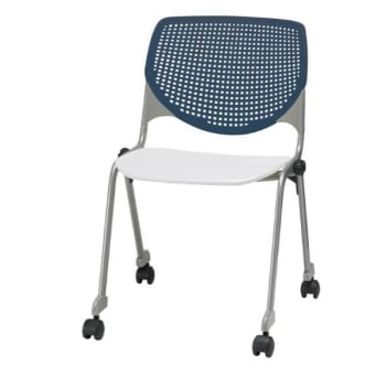 Kfi Seating Kool Stack Chair, Casters, Navy Back, White Seat