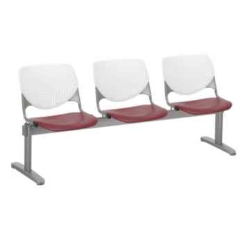 Kfi Seating Kool 3-seat Reception Bench, White Backs, Burgundy Seats