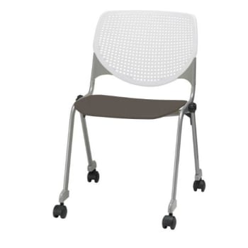 Kfi Seating Kool Stack Chair, Casters, White Back, Brownstone Seat
