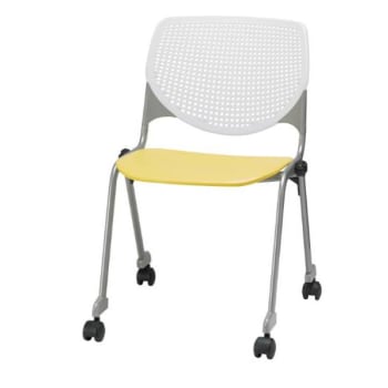 Kfi Seating Kool Stack Chair, Casters, White Back, Yellow Seat