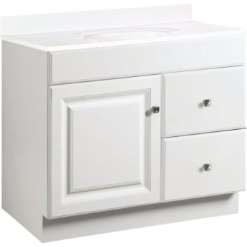 Seasons® 36W x 31-1/2H x 21"D White Thermofoil Door/Drawer Vanity Base Cabinet