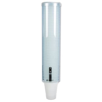 San Jamar® Translucent Blue Plastic Large Pull-Type Water Cup Dispenser