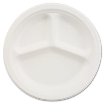 Chinet® White Paper Round 3-Compartment Dinnerware Plate 10-1/4" Pack Of 500