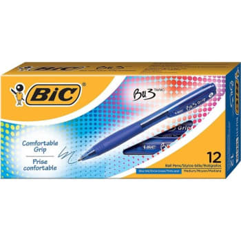 BIC® 1.0 MM Blue Medium Bu3 Grip Retractable Ballpoint Pen Pack Of 12