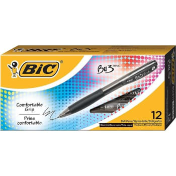 BIC® 1.0 MM Black Medium Bu3 Grip Retractable Ballpoint Pen Pack Of 12