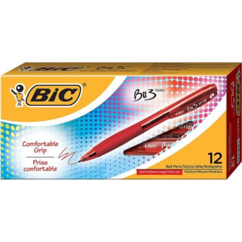 BIC® 1.0 MM Red Medium Bu3 Grip Retractable Ballpoint Pen Pack Of 12