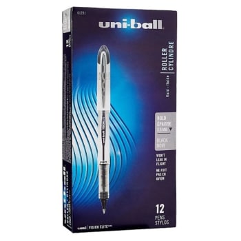Uni-Ball® Vision 0.8 Mm Black Bold Point Liquid Ink Rollerball Pen, Pack Of 12