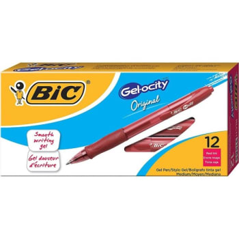BIC® Gel-ocity® Red Medium Point Retractable Gel Ink Roller Pen, Package Of 12