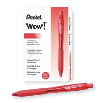 Pentel® Wow! 1.0 MM Red Medium Retractable Ballpoint Pen, Package Of 12