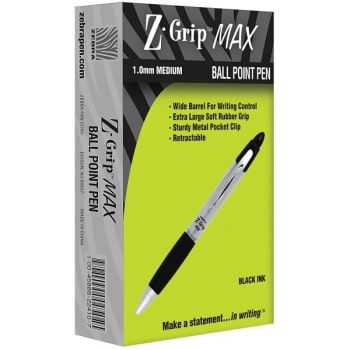 Retractable Ballpoint Ball Pen Black 1.0mm Medium Pack of 12 Zebra Z-Grip