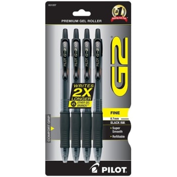 Pilot G-2® 0.7 MM Black Fine Point Retractable Gel Pen, Package Of 4