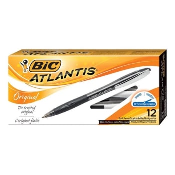 Image for Bic® Atlantis® 1.0 Mm Black Medium Retractable Ballpoint Pen Pack Of 12 from HD Supply