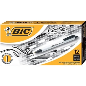 BIC® Clic Stic® 1.0 MM Black Medium Point Retractable Pen Pack Of 12