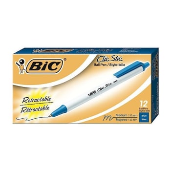 BIC® Clic Stic® 1.0 MM Blue Medium Point Retractable Pen Pack Of 12