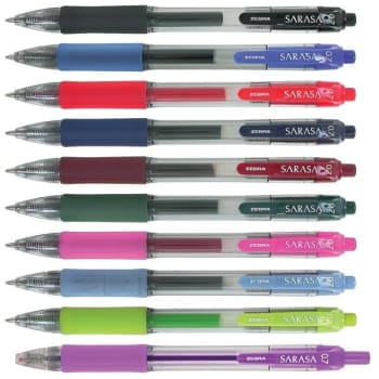 Zebra® Sarasa® 0.7MM Assorted Colors Medium Point Retractable Gel Pen, Pack Of 10
