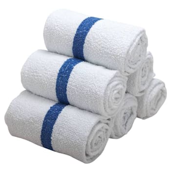 Pool Towel Cam 24x50 9.8 Lbs, Dozen, White With Blue Center Stripe Package Of 12