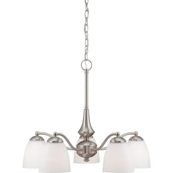 SATCO® Five Light Chandelier Brushed Nickel Frosted Glass