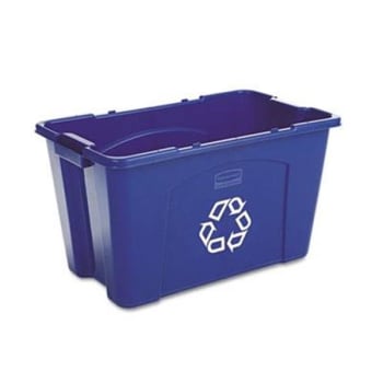 Rubbermaid 18 Gallon Stacking Polyethylene Rectangular Recycle Bin (2-Pack) (Blue)