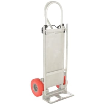 Vestil 500 Lb Capacity Silver Hand Truck With Folding Platform And Red Wheel