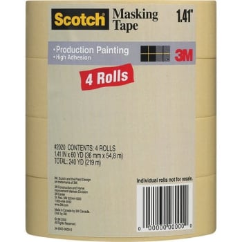 3M 2020-36ECP 36mm x 55m Production Painting Masking Tape, Case Of 4