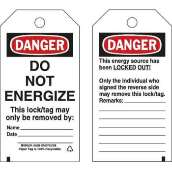 Image for Brady Laminated "Do Not Energize" Lockout Safety Tags (25-Pack) from HD Supply