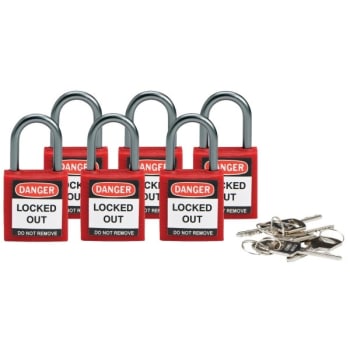 Brady Danger Padlock Nylon Shackle Clearance 1" Red Keyed Different, Package Of 6