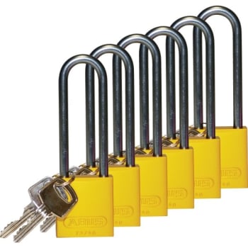 Brady Aluminum Padlock Shackle Clearance 3" Yellow Keyed Different Package Of 6