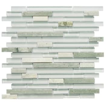 Abolos®  Linear 0.63x3.75 Multi Finish Green Glass/Stone Mosaic Tile, Case Of 11