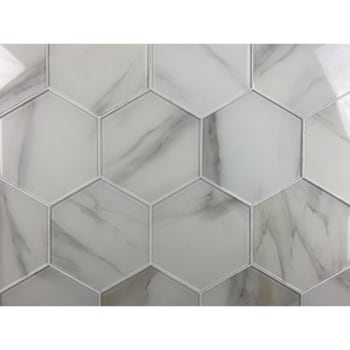 Abolos® Nature 8 X 8  Calacatta White Glass Hexagon Wall Tile, Case Of 20