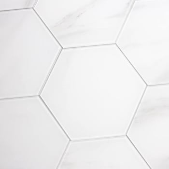Abolos® Nature 8 X 8  Calacatta White Glass Hexagon Wall Tile, Case Of 36