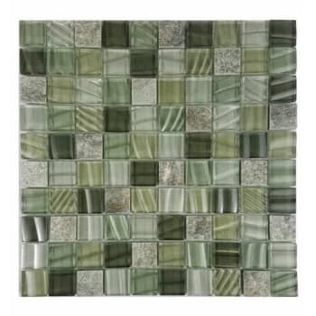 Abolos® New Era Ii 1x1 Green Glass And Stone Square Mosaic Tile, Case Of 11