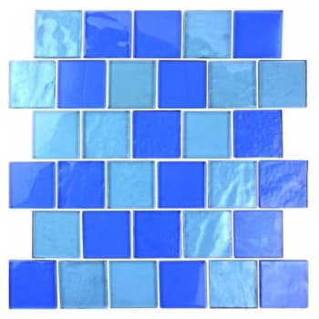 Abolos® Landscape 2 X 2 Blue Glass Brick Mosaic Wall And Floor Tile, Case Of 12